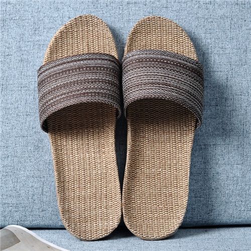 Pantoufles D'été En Lin Pour Femmes Et Hommes, Diapositives Décontractées En Lin, Multi-Style Antidérapant Eva Tongs De Maison, Chaussures D'intérieur, Sandales Pour Femmes