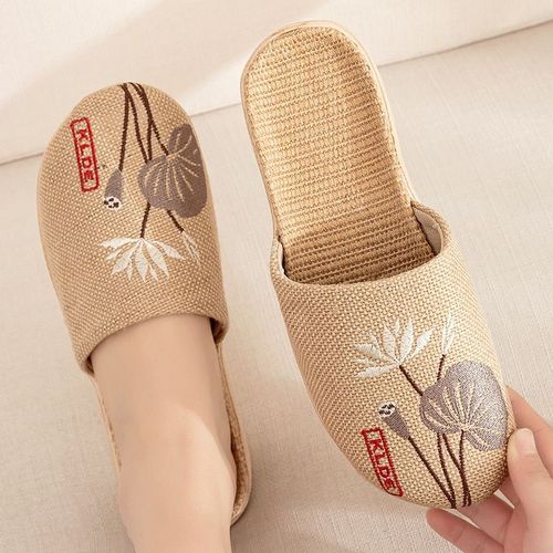 Pantoufles D'été En Lin Pour Femmes Et Hommes, Diapositives Décontractées En Lin, Multi-Style Antidérapant Eva Tongs De Maison, Chaussures D'intérieur, Sandales Pour Femmes