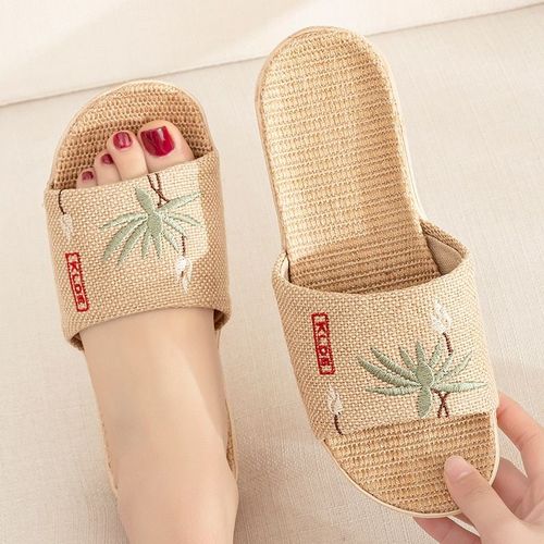 Pantoufles D'été En Lin Pour Femmes Et Hommes, Diapositives Décontractées En Lin, Multi-Style Antidérapant Eva Tongs De Maison, Chaussures D'intérieur, Sandales Pour Femmes