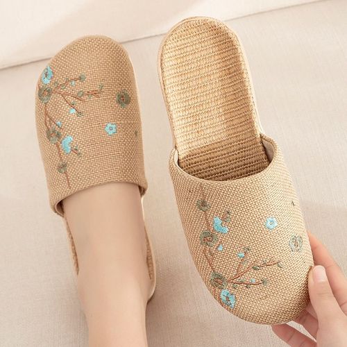 Pantoufles D'été En Lin Pour Femmes Et Hommes, Diapositives Décontractées En Lin, Multi-Style Antidérapant Eva Tongs De Maison, Chaussures D'intérieur, Sandales Pour Femmes