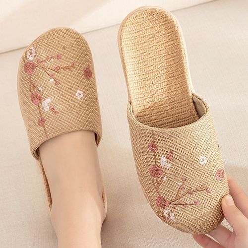 Pantoufles D'été En Lin Pour Femmes Et Hommes, Diapositives Décontractées En Lin, Multi-Style Antidérapant Eva Tongs De Maison, Chaussures D'intérieur, Sandales Pour Femmes