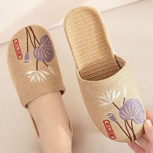 Pantoufles D'été En Lin Pour Femmes Et Hommes, Diapositives Décontractées En Lin, Multi-Style Antidérapant Eva Tongs De Maison, Chaussures D'intérieur, Sandales Pour Femmes