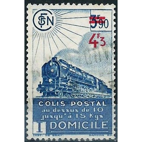 France 1943, Beau Timbre Pour Colis Postal Yvert 205, Livraison À Domicile 3f90 Bleu Foncé, Surchargé "4f3", Oblitéré, Tbe