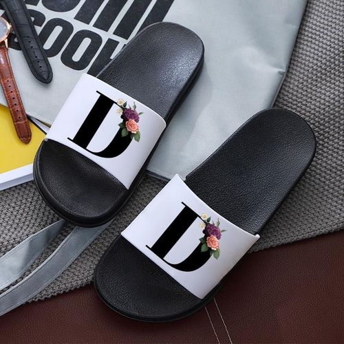 Pantoufles Pour Femmes Avec Lettres Imprimées, Sandales De Plage Plates Antidérapantes, Tongs D'intérieur Pour Salle De Bain