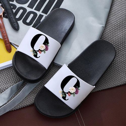Pantoufles Pour Femmes Avec Lettres Imprimées, Sandales De Plage Plates Antidérapantes, Tongs D'intérieur Pour Salle De Bain