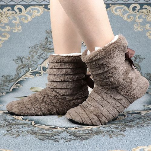 Pantoufles D'hiver Chaudes Et Antidérapantes Avec N¿ud Papillon, Pantoufles Plates En Peluche Pour Filles, Collection Chaussons Pour Femmes