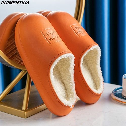 Pantoufles D'hiver En Coton Imperméables Pour Femmes, Chaussures Chaudes Pour La Maison, D'intérieur Et D'extérieur, Pain En Cuir Et Coton, Livraison Directe,