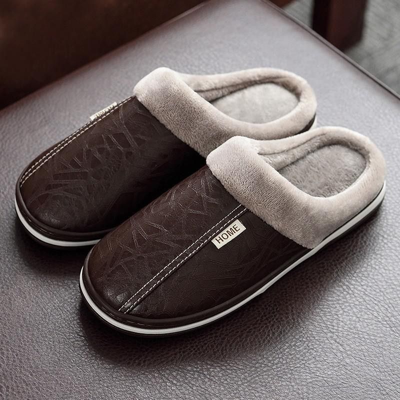 Pantoufles D'hiver En Cuir Pu Pour Hommes Et Femmes, Pantouf... - 4