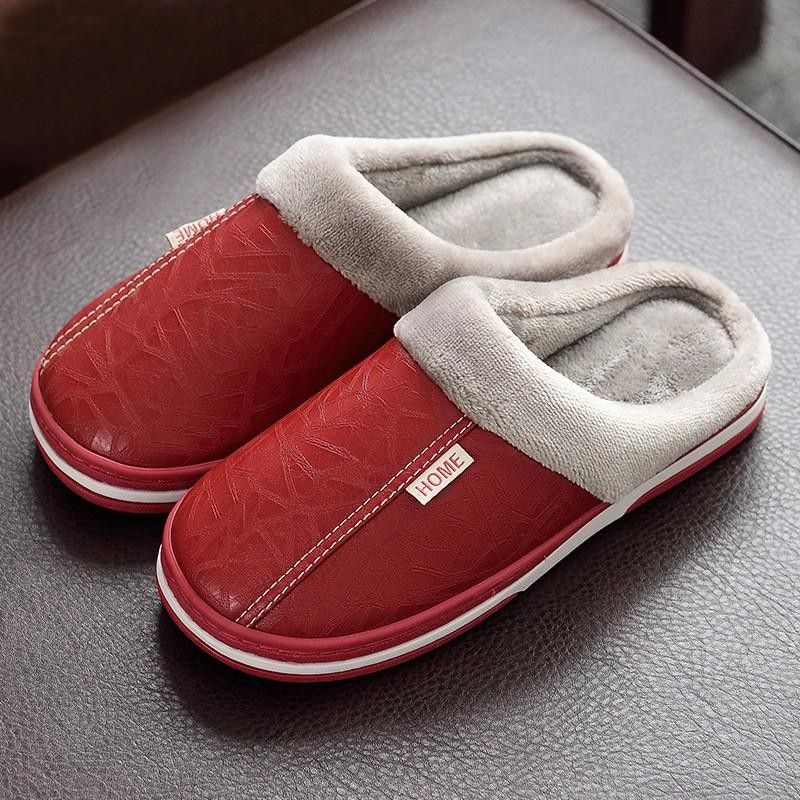 Pantoufles D'hiver En Cuir Pu Pour Hommes Et Femmes, Pantouf... - 3
