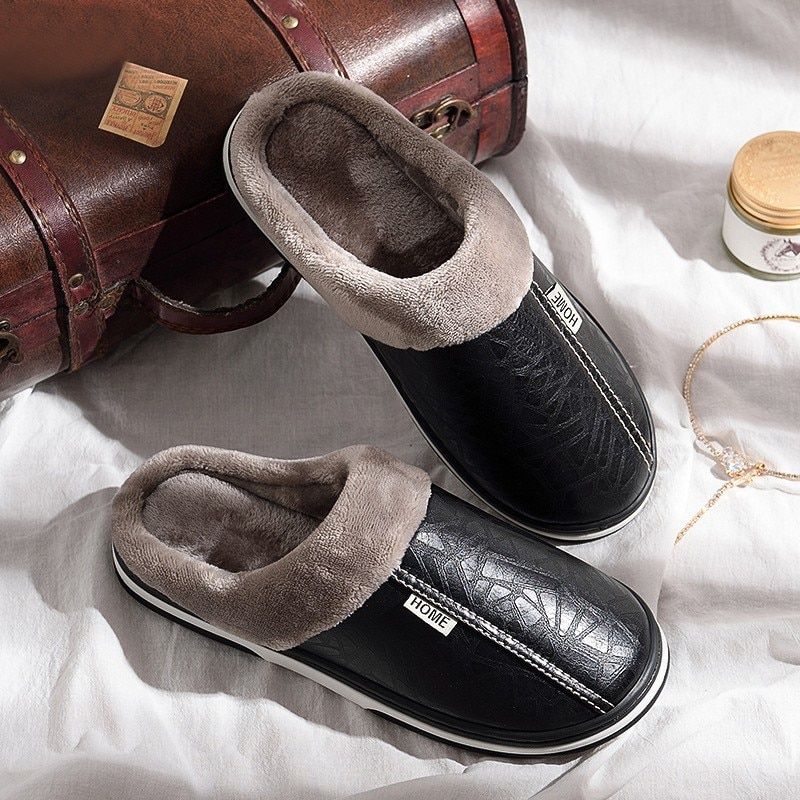 Pantoufles D'hiver En Cuir Pu Pour Hommes Et Femmes, Pantouf... - 2