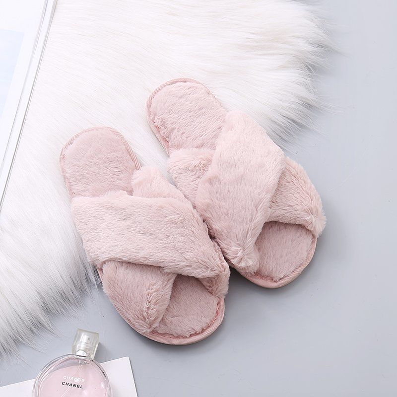 Pantoufles D'hiver En Fausse Fourrure Pour Femme, Chaussures...