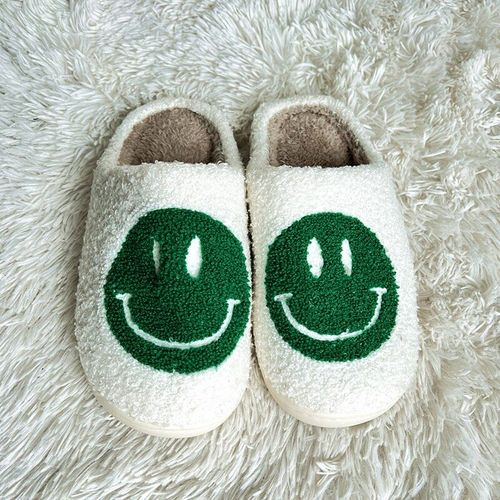Pantoufles D'hiver En Fourrure Pour Femmes Et Hommes, Motif Grand Smiley, Glissades Moelleuses Pour La Maison, Chaussures En Coton Chaudes En Peluche Pour La Chambre Coucher, Automne