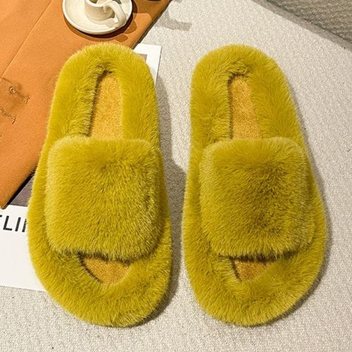 Pantoufles D'hiver En Fourrure Pour Femmes, Chaussures Chaudes Et Moelleuses Bande Croisée Bout Ouvert Pour Filles