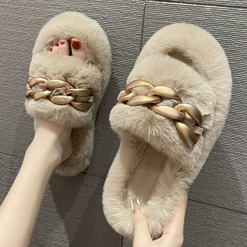 Pantoufles D'hiver En Fourrure Pour Femmes, Chaussures Chaud...