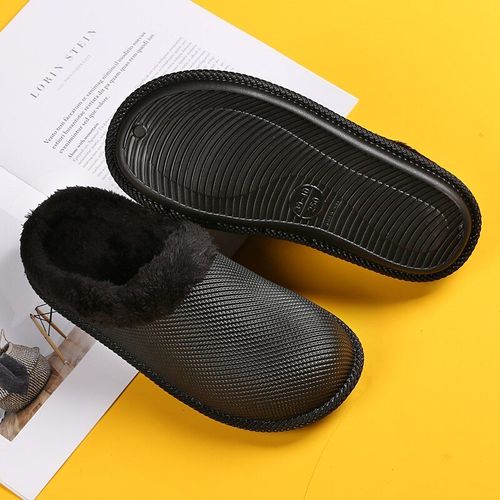 Pantoufles D'hiver En Fourrure Pour Hommes, Chaussures D'intérieur En Cuir Imperméables Et Antidérapantes Pour Femmes, Diapositives Chaudes Et Moelleuses Plates, Nouvelle Collection 2020 - 46-47