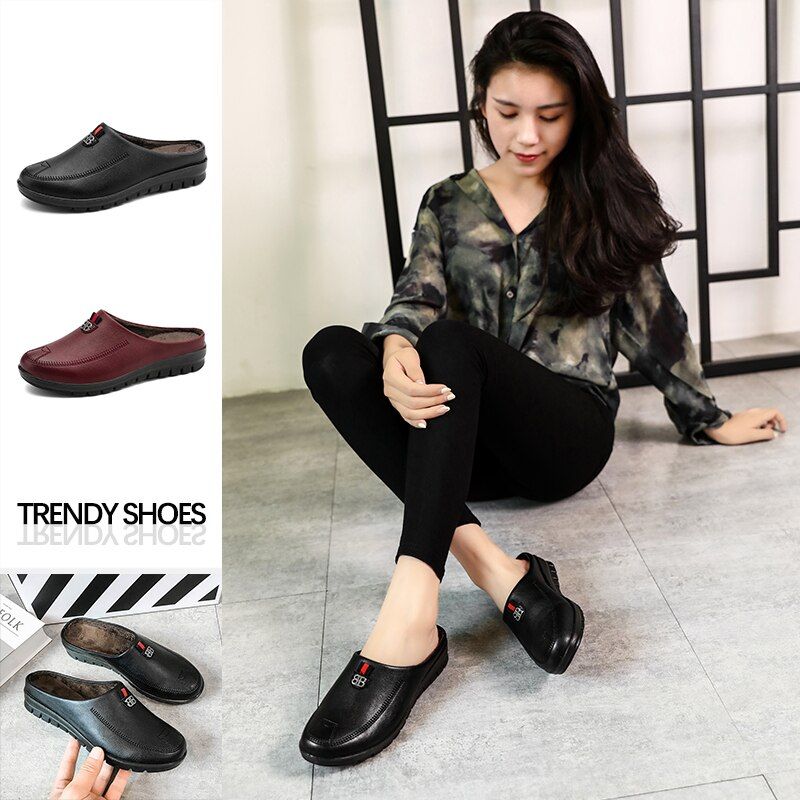 Pantoufles D'hiver Impermables En Cuir Pu Pour Femmes, Chau... - 5