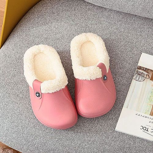Pantoufles D'hiver Imperméables Et Chaudes Pour Hommes Et Femmes, Pantoufles De Maison En Peluche, Sabots Amoureux, Chaussures De Sol D'intérieur Pour Femmes