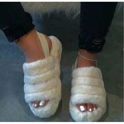 Pantoufles D'hiver Pour Femmes, Chaussures Chaudes En Coton Et Peluche L'arrière, Enfiler