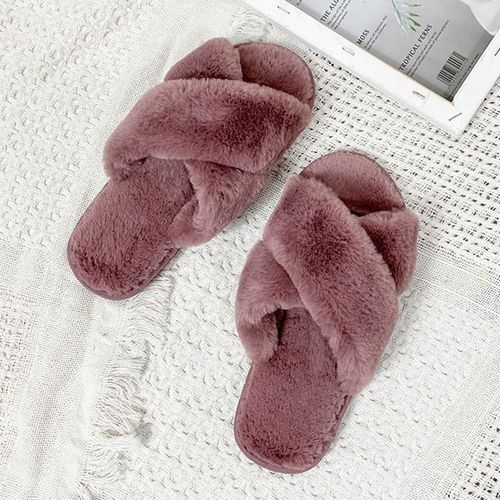 Pantoufles Plates En Fausse Fourrure Pour Femme, Chaussures D'intérieur, Antidérapantes, Enfiler, Pour La Maison, Hiver