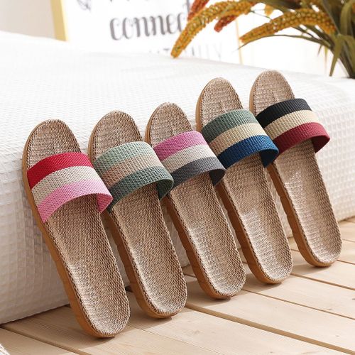 Pantoufles D'intérieur Antidérapantes Pour Femmes, Chaussures Plates Décontractées, Mignonnes, En Lin, Pour La Maison,té,
