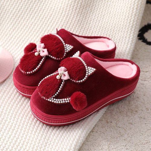 Pantoufles D'intérieur En Coton Plateforme Pour Femmes, Pantoufles D'hiver, Chaussures Chaudes Pour La Maison, Chat Mignon