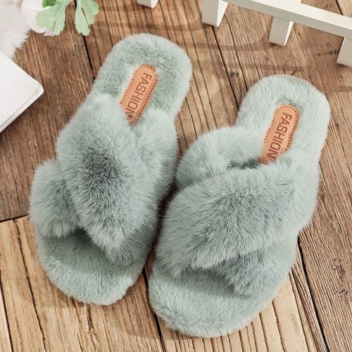 Pantoufles D'intérieur En Fausse Fourrure, Tendance Hiver, Chaussures Modernes Etlégantes, Bout Ouvert, Semelle Antidérapante