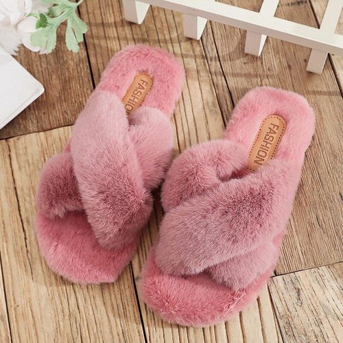 Pantoufles D'intérieur En Fausse Fourrure, Tendance Hiver, Chaussures Modernes Etlégantes, Bout Ouvert, Semelle Antidérapante