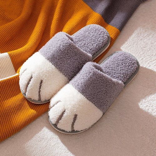 Pantoufles D'intérieur En Forme De Pattes De Chat Pour Femmes, Pantoufles Chaudes Et Plates, Avec Semelle Souple, Pour Couple, Maison, Hiver,