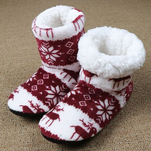 Pantoufles D'intérieur En Fourrure Chaude Pour Femmes, Chaussons D'hiver En Peluche, Chaussettes De Noël Pour Dames