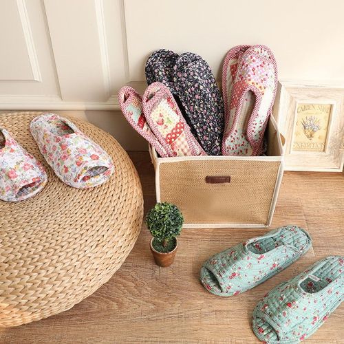 Pantoufles D'intérieur Pour Femmes, 25cm, Automne, Hiver, Vintage, Floral, Pour Chambre À Coucher, En Coton Doux, À Semelles, Tongs Pour Dames