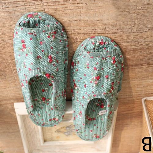 Pantoufles D'intérieur Pour Femmes, 25cm, Automne, Hiver, Vintage, Floral, Pour Chambre À Coucher, En Coton Doux, À Semelles, Tongs Pour Dames