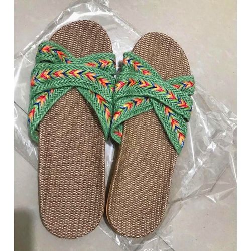 Pantoufles D'intérieur Pour Femmes, Diapositives De Lin, Chaussures Plates , Pantoufles De Sol De Maison, Chaussures De Chambre Coucher Respirantes Pour Amoureux, Sh061202