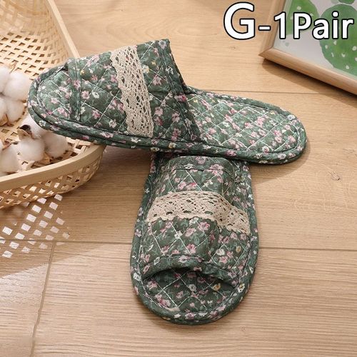 Pantoufles D'intérieur Pour Femmes, Nouvelle Collection, Vintage, Couple, Floral, Pour La Maison, La Chambre À Coucher, En Coton Doux, Semelle À Orteils, Chaussures Plates De Voyage - 35-38