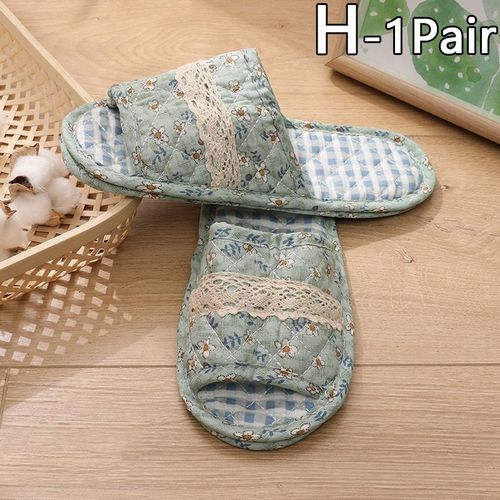 Pantoufles D'intérieur Pour Femmes, Nouvelle Collection, Vintage, Couple, Floral, Pour La Maison, La Chambre À Coucher, En Coton Doux, Semelle À Orteils, Chaussures Plates De Voyage - 35-38