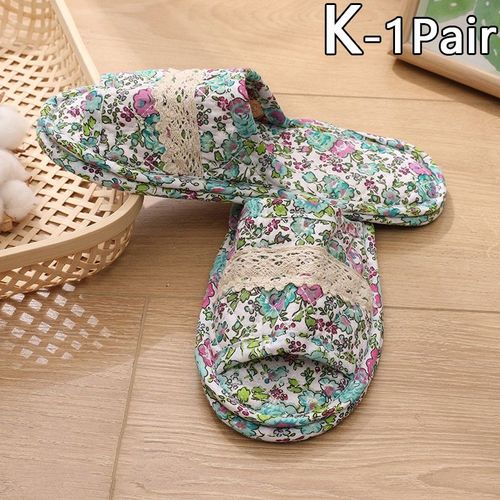 Pantoufles D'intérieur Pour Femmes, Nouvelle Collection, Vintage, Couple, Floral, Pour La Maison, La Chambre À Coucher, En Coton Doux, Semelle À Orteils, Chaussures Plates De Voyage - 35-38