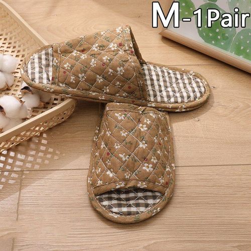 Pantoufles D'intérieur Pour Femmes, Nouvelle Collection, Vintage, Couple, Floral, Pour La Maison, La Chambre À Coucher, En Coton Doux, Semelle À Orteils, Chaussures Plates De Voyage - 35-38