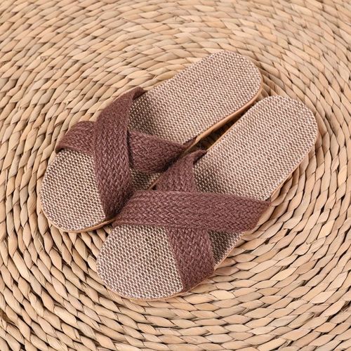 Pantoufles D'intérieur Pour Hommes Et Femmes, Chaussures D'été Pour La Maison, En Lin, Avec Ceinture, Tongs Pour Dames, Nouvelle Collection 2021
