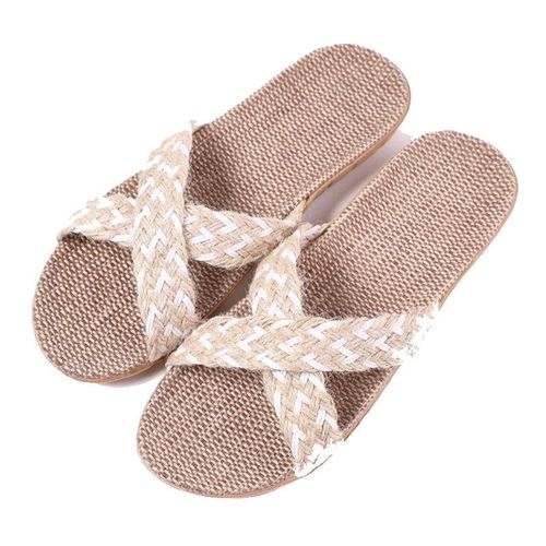 Pantoufles D'intérieur Pour Hommes Et Femmes, Chaussures D'été Pour La Maison, En Lin, Avec Ceinture, Tongs Pour Dames, Nouvelle Collection