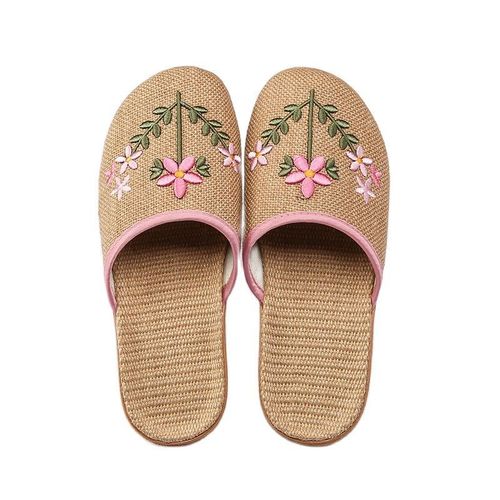 Pantoufles D'intérieur Respirantes En Lin Pour Femmes, Chaussures De Plage, Antidérapantes, Avec Broderie Florale, Pour La Maison, Pour L'été