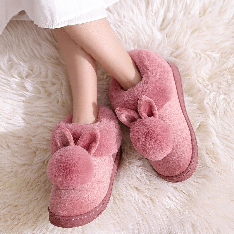 Pantoufles En Coton Avec Fourrure De Lapin, Chaussures De Ma... - 7