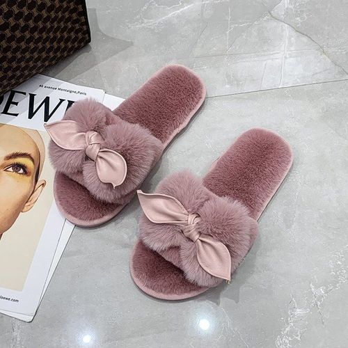 Pantoufles En Coton Pour Femmes, Nouveau Style, Pantoufles N¿ud, Pantoufles De Maison, Pantoufles Plates, Pantoufles En Fourrure Pour Femmes, Collection Automne Et Hiver