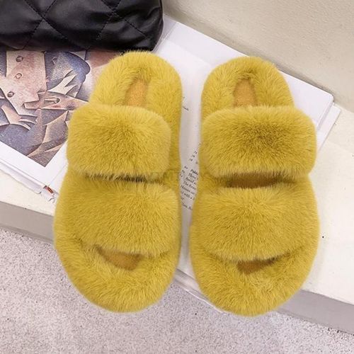 Pantoufles En Fausse Fourrure Pour Femme, Chaussures Chaudes Enfiler, Intérieur En Peluche, Noires, Hiver
