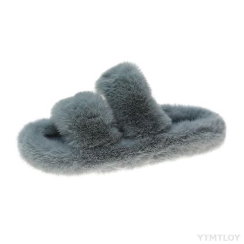 Pantoufles En Fausse Fourrure Pour Femme, Chaussures Chaudes Enfiler, Intérieur En Peluche, Noires, Hiver