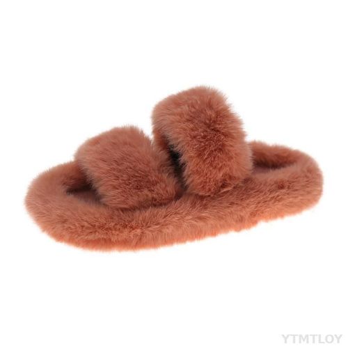 Pantoufles En Fausse Fourrure Pour Femme, Chaussures Chaudes Enfiler, Intérieur En Peluche, Noires, Hiver