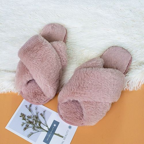 Pantoufles En Fausse Fourrure Pour Femme, Chaussures Chaudes Plates, Enfiler, Grande Taille, Hiver