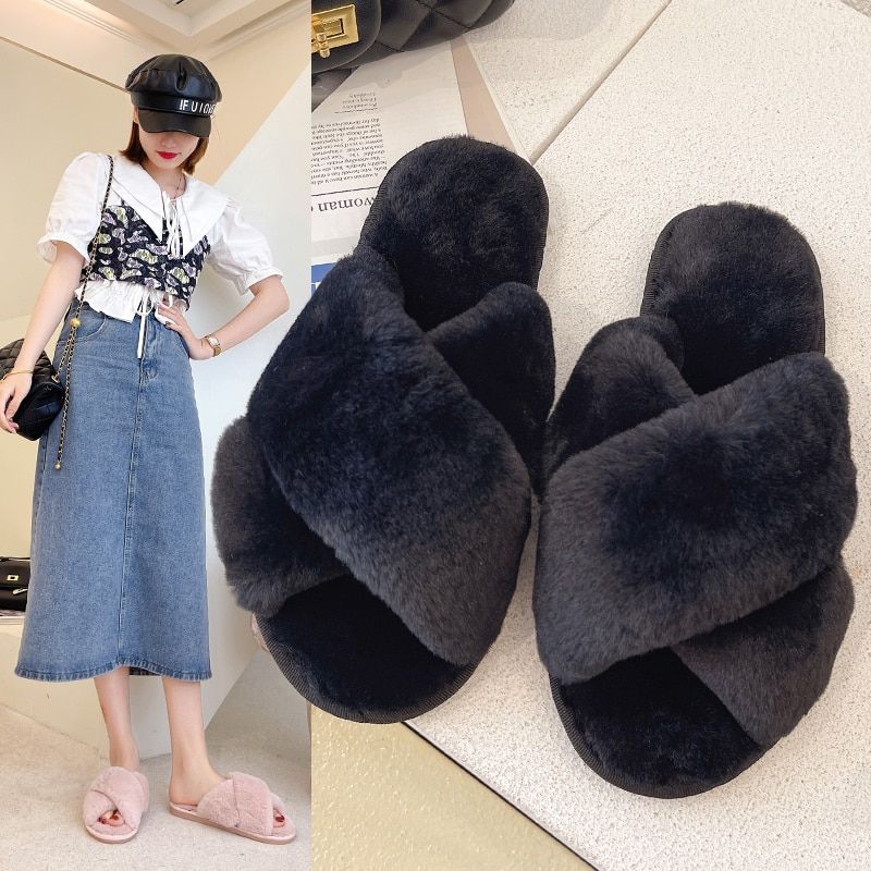 Pantoufles En Fausse Fourrure Pour Femmes, Confortables, Gli... - 4