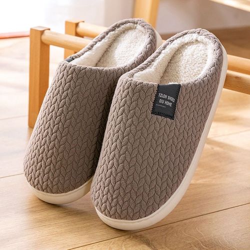 Pantoufles En Fourrure Chaudes Pour Hommes Et Femmes, Chaussures De Maison Confortables Talon Plat Pour Chambre Coucher, Hiver