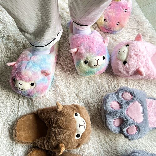 Pantoufles En Fourrure De Dessin Animé Alpaga Pour Femmes, Mignonnes Pantoufles D'hiver Chaudes Et Moelleuses Pour Parents Et Enfants, Pantoufles D'intérieur Pour Chambre Coucher Pour Filles