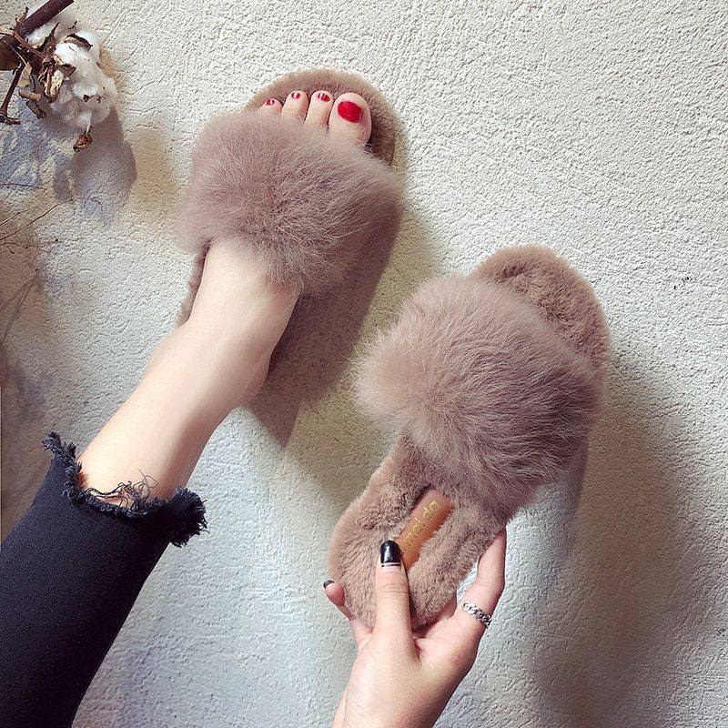 Pantoufles En Fourrure De Lapin Pour Femmes, Chaussures Dco... - 3