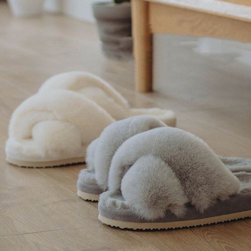 Pantoufles En Fourrure De Lapin Souple Pour Femmes, Talon De 3cm De Haut, Plateforme En Fourrure, Intérieur Chaud, Pour La Maison, Bout Ouvert
